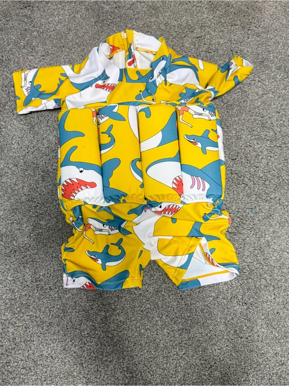 Kids Yellow Shark Print Swim Float Suit